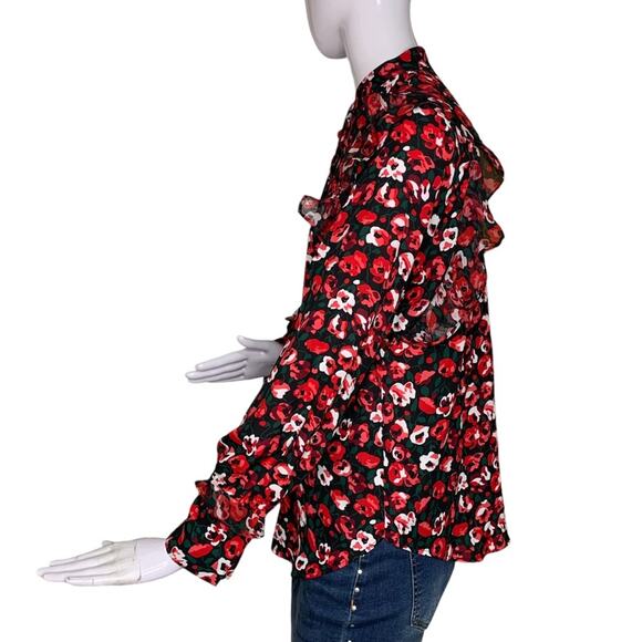 Lauren Ralph Lauren Ruffle Top Roses Print Button Down Long Sleeve Size Petite M - Picture 5 of 12